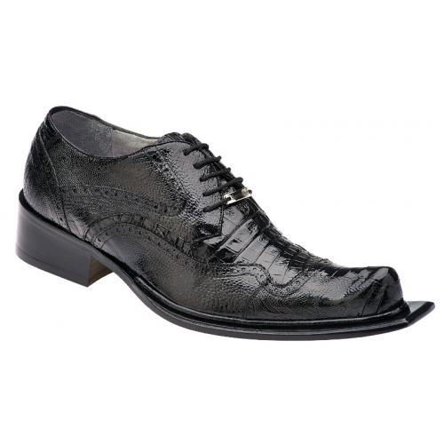 Belvedere "Asino" Black Genuine Ostrich / Crocodile Shoes # 3406