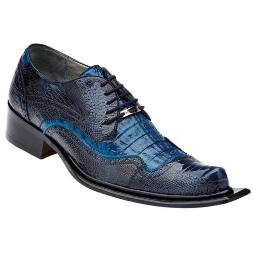 Belvedere "Asino" Navy Blue / Ocean Blue Genuine Ostrich / Crocodile Shoes # 3406