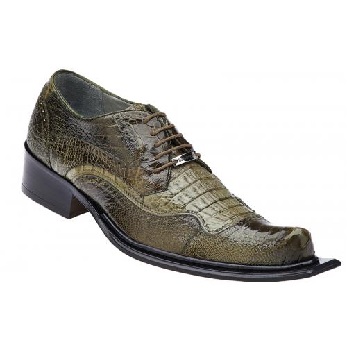 Belvedere "Asino" Olive Genuine Ostrich / Crocodile Shoes # 3406