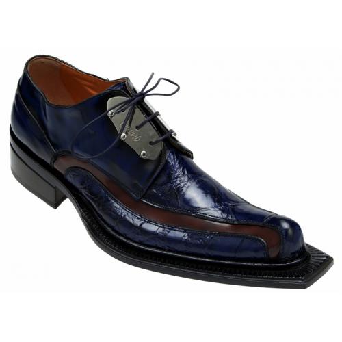 Mauri "Leone" 44191 Cognac / Wonder Blue Genuine Alligator Dover Leather Hand-Painted Shoes