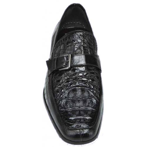 Mauri "Martini" 9259 Black Genuine Crocodile Hornback / Ostrich Leg Shoes