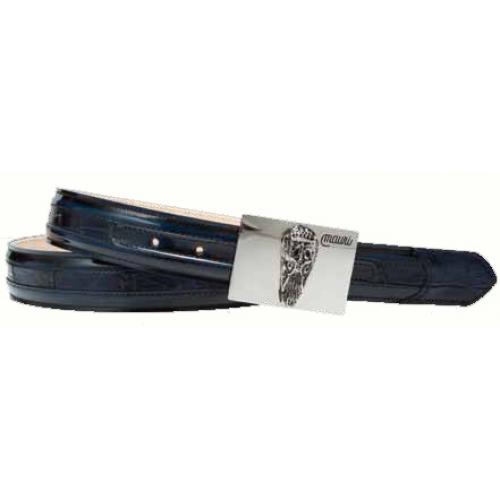 Mauri "100/35" Wonder Blue Genuine Alligator Hand-Painted Dover Brush Off Leather Belt