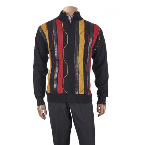 Inserch Black / Red / Mustard Gold PU Leather Zip-Up Sweater 411