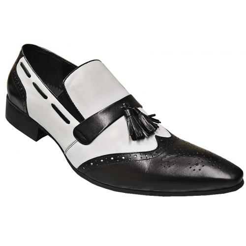 Zota Black / White Genuine Calf Skin Leather Perforation Pointed Toe Shoe HX729-8