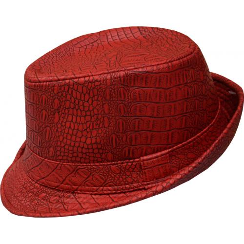 Xtreme Stylz Red PU Leather Gator Print Fedora Dress Hat XS-3