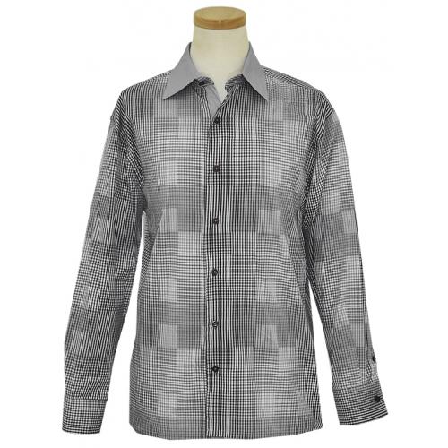Steve Harvey Grey / Black Check Design Long Sleeve Shirt SH4047