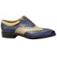 Dogen Denim "VITELLO" Blue / Beige Wingtip Italian Shoes With Contrast Perforation