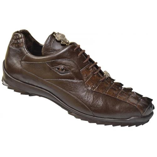 Los Altos Brown Genuine Crocodile Tail / Leather Sneakers With Eyes 1ZC090107