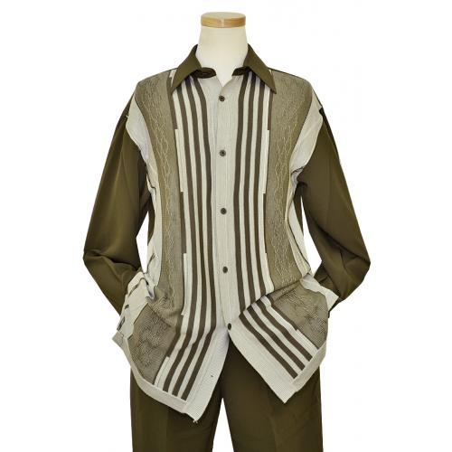 Pronti Olive / White Front Button 2 PC Knitted Silk Blend Outfit # SP60231