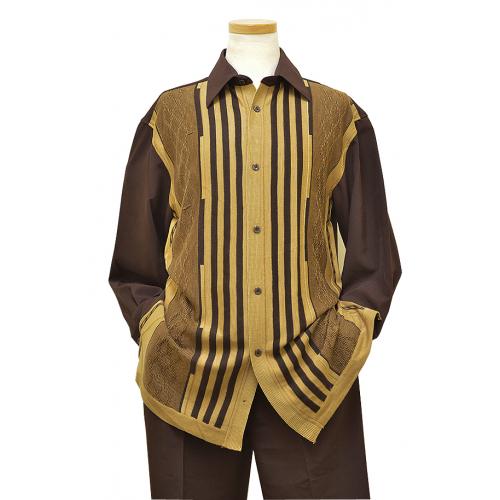 Pronti Brown / Tan Front Button 2 PC Knitted Silk Blend Outfit # SP60231