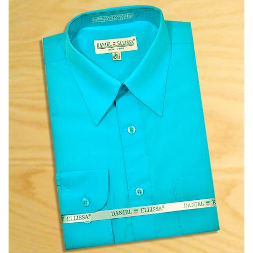 Daniel Ellissa Solid Aqua Blue Cotton Blend Dress Shirt With Convertible Cuffs DS3001