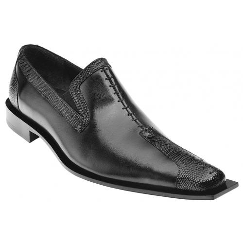 Belvedere "Luigi" Black Genuine Lizard and Italian Calf Loafer Shoes # 2N7