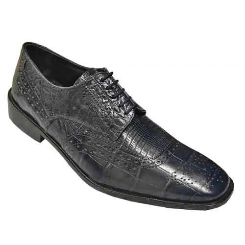 Giorgio Brutini Navy Blue Alligator / Lizard Print Shoes 210773