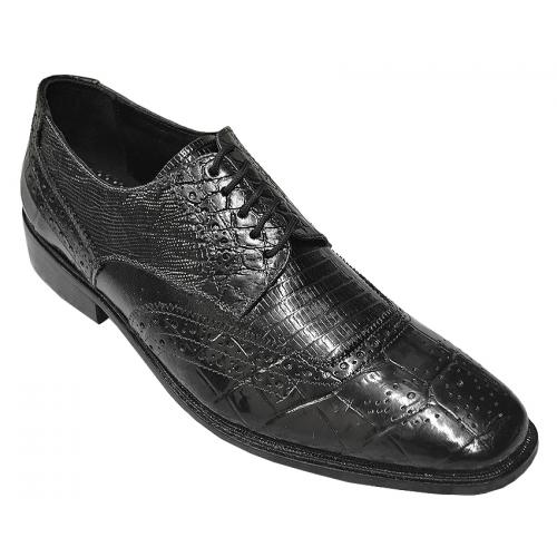 Giorgio Brutini Black Alligator / Lizard Print Shoes 210771