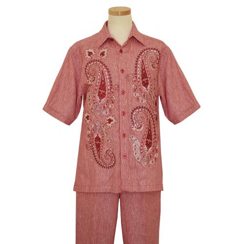 Prestige Red / White Paisley Design Embroidery Pure Linen 2 PC Outfit CPT-532