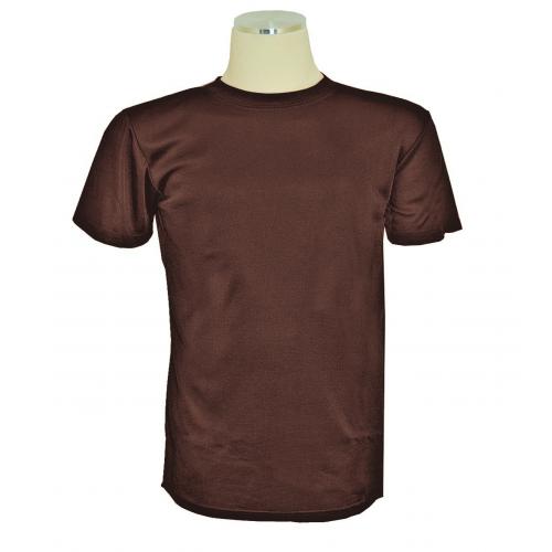 Pronti Brown Tricot Dazzle 100% Polyester Short Sleeve Shirt S1564