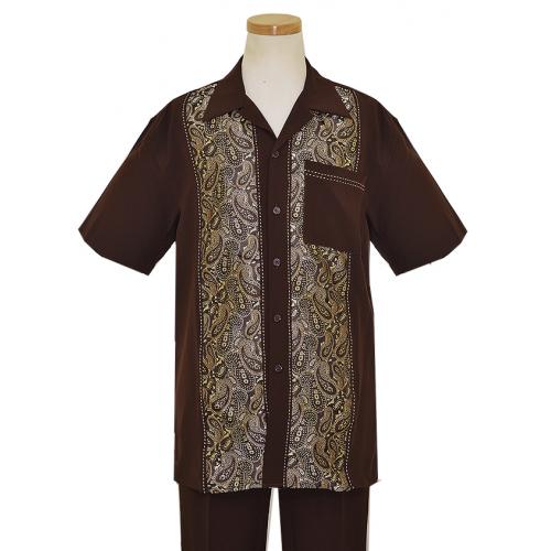 Pronti Brown / Biege Embroidered Paisley Microfiber Blend 2 PC Outfit SP6014