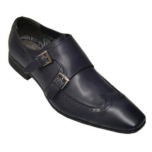 Steve Harvey Navy Blue Genuine Leather Wingtip Shoes Jules-N A231-5