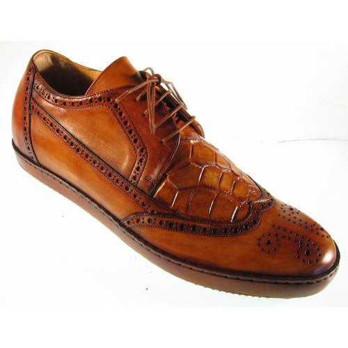 Mauri "Brogue" 8668 Whiskey Genuine Alligator / Calf Hand-Painted Leather Shoes