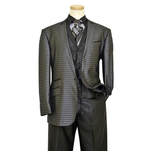 Statement Confidence Charcoal With Black Checkered Design Super 150's Wool Vested Suit TZ-104