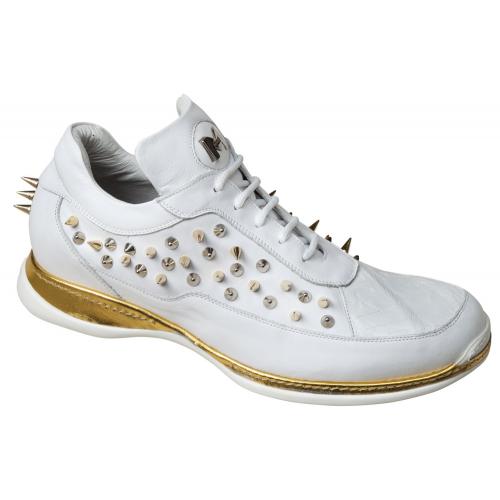Mauri "Stellar" 8650 White Genuine Crocodile Nappa With Metal Studs Shoes.