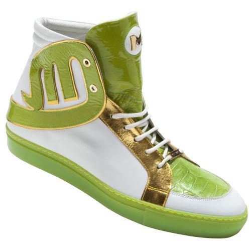 Mauri "Mojito" 8617 White / Lime Genuine Baby Crocodile Nappa Patent Shoes