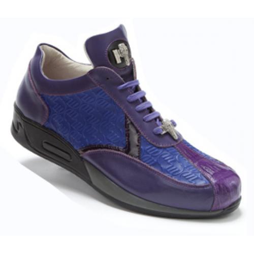 Mauri "Piazza" M704 Purple / Violet Genuine Crocodile Nappa Embossed Patent Leather Sneakers