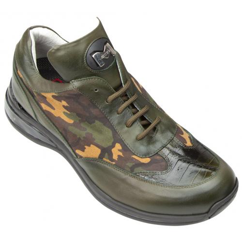 Mauri "Concrete Jungle" 8655 Money Green Genuine Crocodile Nappa Leather Suede Sneakers
