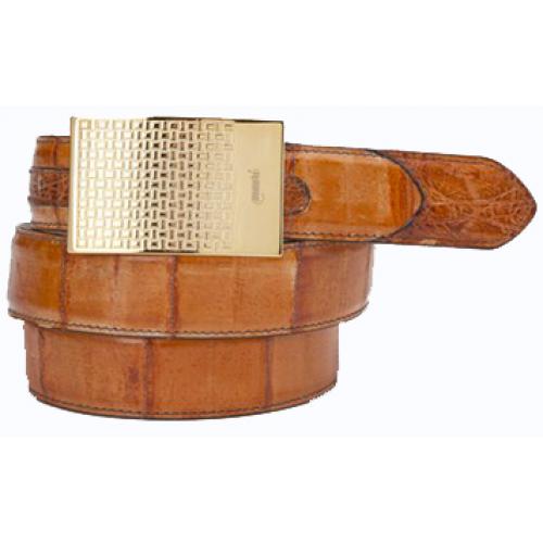 Mauri "100/35" Cognac Genuine Eel / Crocodile Flanks Hand-Painted Belt