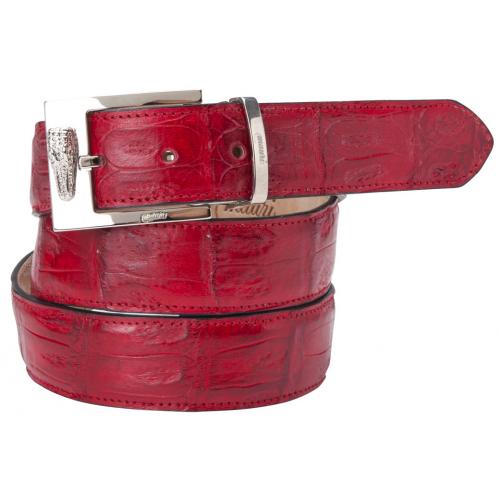 Mauri "100/35" Red Burnished Genuine Baby Crocodile Hand-Painted  Belt