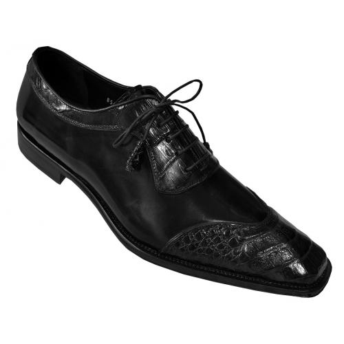 Mezlan "Victoria" Black Genuine Hornback Crocodile / Lambskin Shoes 13776-F