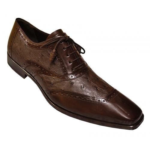 Mezlan "Hoper" Brown Genuine Ostrich / Lambskin Leather Shoes 13707-S