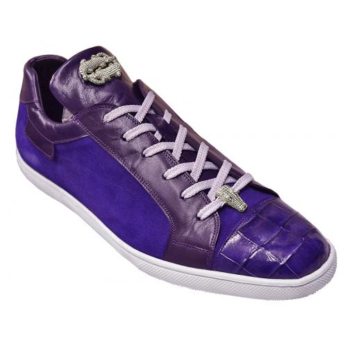 Belvedere "Toro" Purple Genuine Crocodile / Suede Soft Calf Leather Sneakers # 33002
