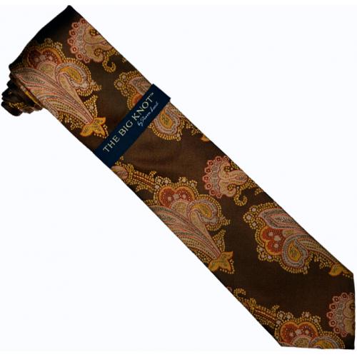 Steven Land Collection "Big Knot" SL147 Brown / Dark Mustard / Wine Paisley Design 100% Woven Silk Necktie/Hanky Set