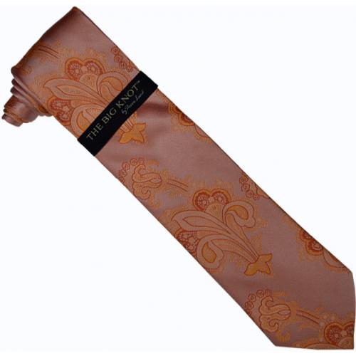 Steven Land Collection "Big Knot" SL143 Pink / Gold / Red Paisley Design 100% Woven Silk Necktie/Hanky Set