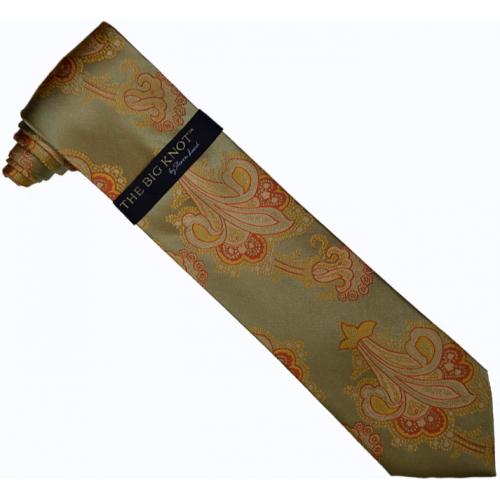 Steven Land Collection "Big Knot" SL131 Olive Green / Gold / Taupe / Rust Paisley Design 100% Woven   Silk Necktie/Hanky Set