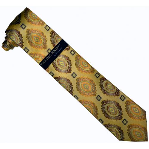 Steven Land Collection "Big Knot" SL133 Yellow / Brown / Peach / Artistic Design 100% Woven Silk Necktie/Hanky Set