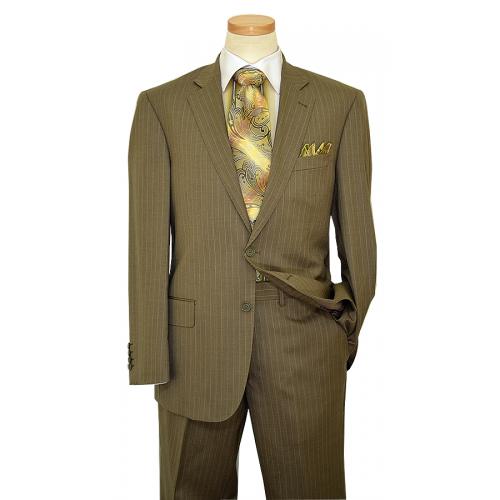 I-Deal By Zanetti Olive / Cream Stripes Super 140's Wool Suit UE90155