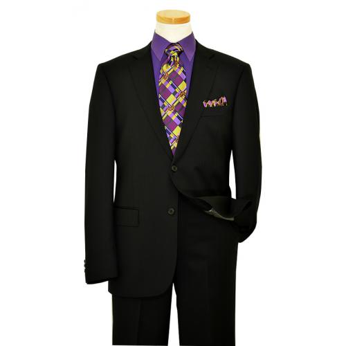 Elements by Zanetti Black With Black Shadow Pinstripes Super 120's Wool Suit 141/015/390
