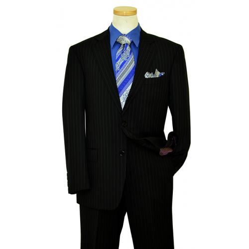 I-Deal By Zanetti Black / Grey Pinstripe Super 140's Wool Suit SU00031