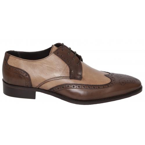 Duca Di Matiste 1508 Brown / Taupe Genuine Italian Calfskin Wingtip Leather Shoes