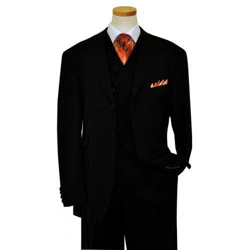 Extrema Black With Grey Pinstripes 140's Wool Vested Suit UE90150 / UE90153