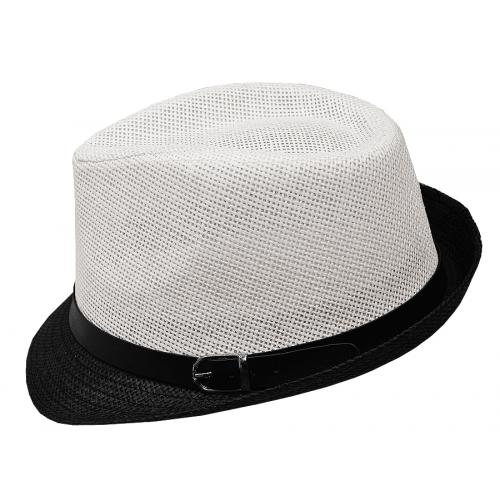 Xtreme Stylz White / Black Straw Fedora Dress Hat SD88
