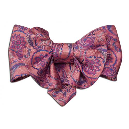 Classico Italiano Pink / Blue Paisley Double Layered Design 100% Silk Bow Tie / Hanky Set BT092