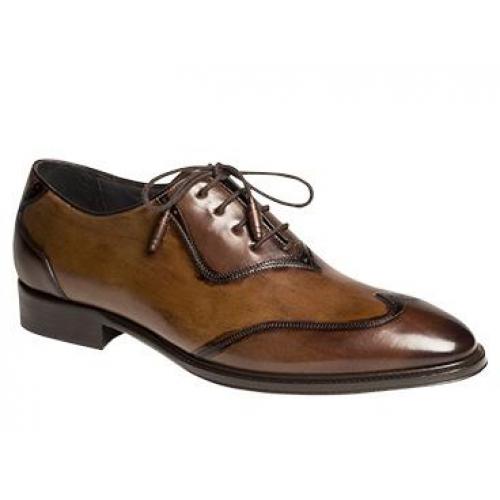 Mezlan "Ranieri" Cognac/Tan Artisan Hand-Stained Calfskin W/ Matching Tassels Wing Tip Oxford Dress Shoes