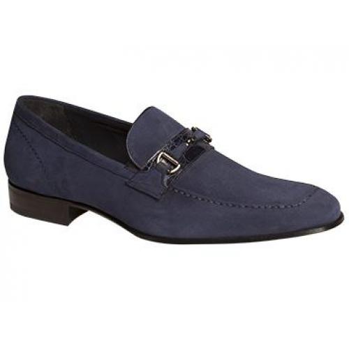 Mezlan "Renee" Blue Genuine Crocodile Saddle/Plush Olde English Suede Penny Loafer Shoes