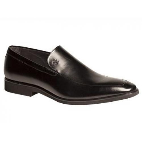 Mezlan "Selva" Black French Calfskin Double-Gored Comfort-Dress Penny Loafer Shoes