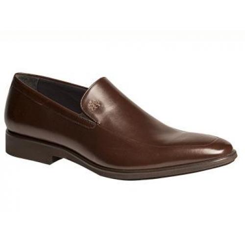 Mezlan "Selva" Brown French Calfskin Double-Gored Comfort-Dress Penny Loafer Shoes