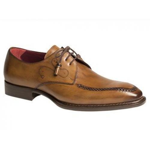 Mezlan "Umberto" Tan Artisan Hand-Stained Calfskin Oxford Shoes With Matching Tassels