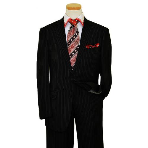 Bertolini Charcoal Black / Grey Pinstripes Wool & Silk Blend Suit B68804